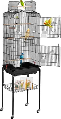 Immagine prodotto di Gabbia per uccelli VEVOR, 45,7x35,5x151 cm, voliera per uccelli con piano aperto e supporto, gabbia per uccelli in acciaio con vassoio rimovibile, gabbia per pappagalli