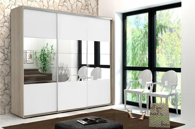 Zdjęcie produktu dla Szafa A26 – Sonoma, Lacobel White – 278 x 62 x 245 cm
