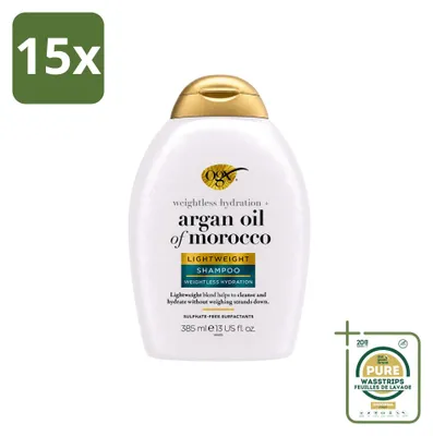 Productafbeelding van 15 x OGX Argan Oil of Morocco Shampoo - Lichtgewicht - voor dagelijks gebruik - 385 ml - Voordeelverpakking - 15 stuks