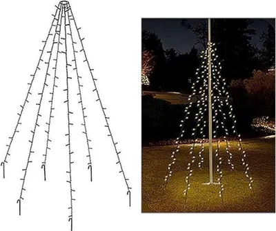 Imagen del producto de ECD Germany: Mástil para banderas con guirnalda de luces, 10 cadenas de 8 metros cada una, con 360 LEDs de luz cálida, ideal para árboles. Incluye 10 estacas y 10 bridas, color . Grado de protección IP44, apto para uso en exteriores