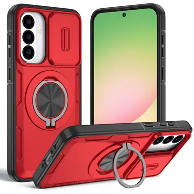 Produktbild von Magnetische Hülle für Samsung Galaxy A36 / A56, Militär Stoßfest Handyhülle mit Kameraschutz und Ringhalter Ständer Rot