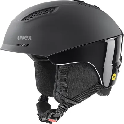 A black ski helmet shown from a three-quarter front angle against a white background.