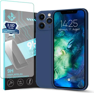 Produktbild von Hülle für Apple iPhone 11 Pro Max mit 9H Displayglas Displayschutz Plus Case Cover Bumper Silikon Softgrip Schutzhülle Farbe: Blau