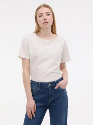 Produktbild von Orsay Cremefarbenes Damen-T-Shirt mit Applikation L