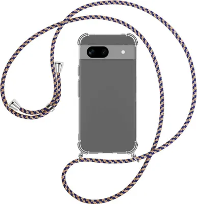 Produktbild von Handykette Backcover-Schutzhülle mit Band (Metall silberfarben) für Google Pixel 8A (6.1'') - blau+beige