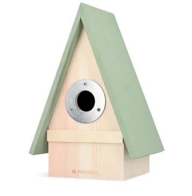Produktbild von Navaris Vogelhaus aus Holz zum Aufhängen - Nistkasten für Singvögel, Meise, Star - Vogelhäuschen mit geschütztem Einflugloch - Vogel Brutkasten