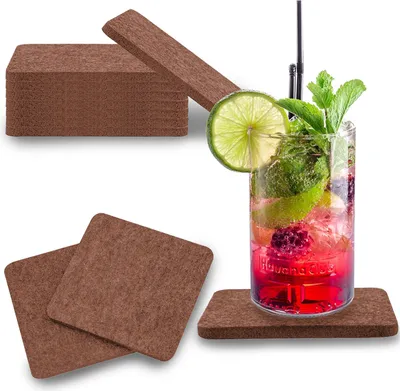 Produktbild von wortek Filz Untersetzer - Deko Tischset I Filzdeckel für Getränke, Tassen, Bar & Tisch, 8er Set I 10cm I Eckig, Braun
