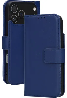 Produktbild von Mobiparts Wallet iPhone 17 Pro Max MagSafe Hülle Echtes Leder Klapphülle Geldbörse - Blau