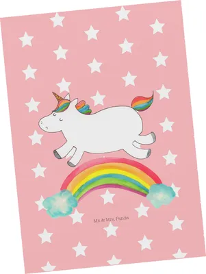 Produktbild von Mr. & Mrs. Panda Postkarte Einhorn Regenbogen - Rot Pastell - Geschenk, Unicorn, Ansichtskarte, Postkarten, Glitzer, Grußkarte, bildkarte, Ansichtskarten, Einhornpower