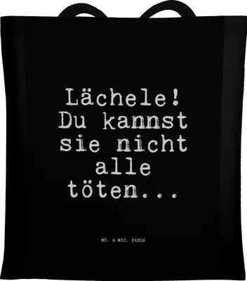 Produktbild von Mr. & Mrs. Panda Schultasche Lächele! Du kannst sie... - Schwarz - Geschenk, Tasche, Tote Bag, Baumwolltasche, Sprüche, Spruch Weisheiten Zitate Lustig Weisheit Worte
