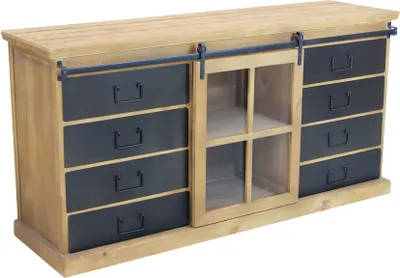 Immagine prodotto di Milani Home - madia credenza industrial 147 x 42 x 75 cm, metallo e legno, legno naturale e nero