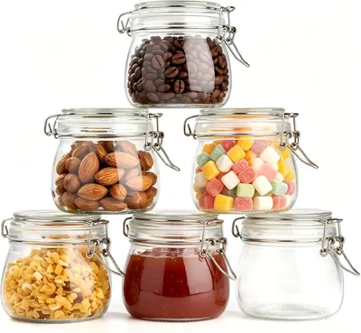 Obrázok produktu pre Sklenené nádoby s uzáverom na skrutku, 6 kusov, objem 500 ml, vhodné do kuchyne