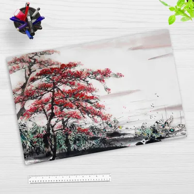 Produktbild von Schreibtischunterlage für Kinder und Erwachsene - Chinesische Malerei - Baum am Fluss - 60 x 40 cm - premium Vinyl - Germany