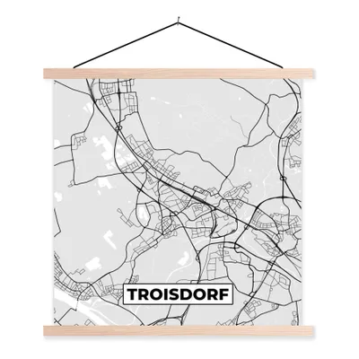 Produktbild von MuchoWow® Textilposter Troisdorf - Karte - Stadtplan - Deutschland 60x60 cm mit holzfarbenen Rahmen - Wanddekoration