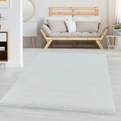 Produktbild von Dywan z wysokim włosiem do salonu, nowoczesny, jednokolorowy, o wyglądzie miękkiego futra, Kolor:Biały, Rozmiar:160x230 cm