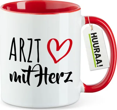 Produktbild von Huuraa Kaffeetasse Arzt mit Herz 330ml Rot Keramik Kaffeebecher Geschenkidee
