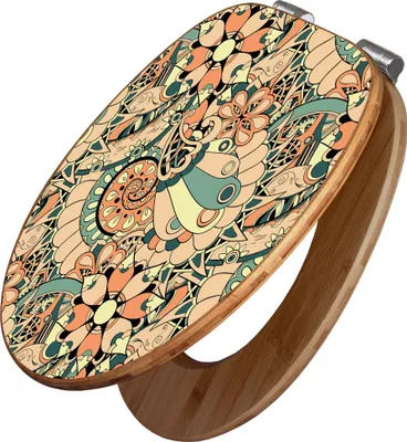 Produktbild von banjado Design WC Sitz Bambus Absenkautomatik -Vintage Flower 3 - Toilettendeckel mit Absenkautomatik Holz/hochwertiger Bambus Klodeckel/WC-Sitz für alle gängigen Toiletten [TDB2 13000]