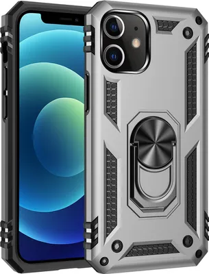 Image de Coque de protection pour iPhone 12 Mini, étui robuste à deux couches, testé militairement, avec support d'anneau pour iPhone 12 Mini Argent