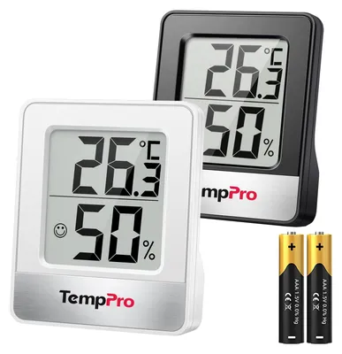Produktbild von Raumthermometer Hygrometer digital - Temperaturbereich -50 °C bis 70 °C - Luftfeuchtigkeit 10 % bis 99 % - Weiß und Schwarz - Innenbereich