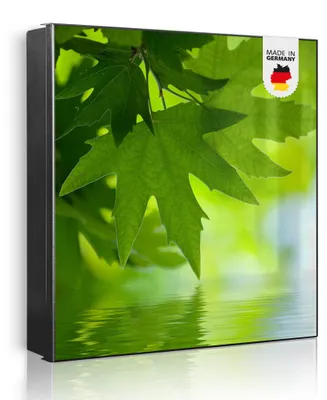 Produktbild von banjado Schlüsselkasten aus Metall, 30x30cm groß mit 32 Haken, als Magnettafel nutzbar, Korpus schwarz, Anschlag links, Blättertraum [SKG2 10106]
