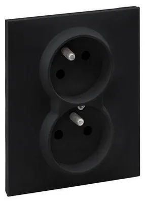 Productafbeelding van Dubbele stopcontact met aarding, zwart, 2x2P+Z, met afdekking, 16A, 250V, Suno LEGRAND 721482