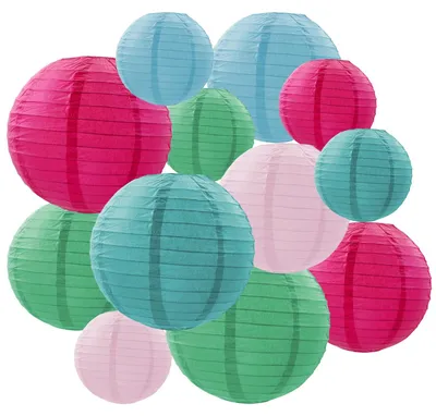 12 Papierlaternen, mehrfarbig, rund, Ø 20 cm, für Feste