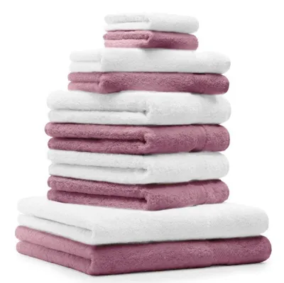 Produktbild von Betz 10-tlg. Handtuch-Set PREMIUM 2 Duschtücher 4 Handtücher 2 Gästetücher 2 Waschhandschuhe Farbe: altrosa und weiss