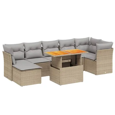 Produktbild von vidaXL 8-tlg. Garten-Sofagarnitur mit Kissen Beige Poly Rattan