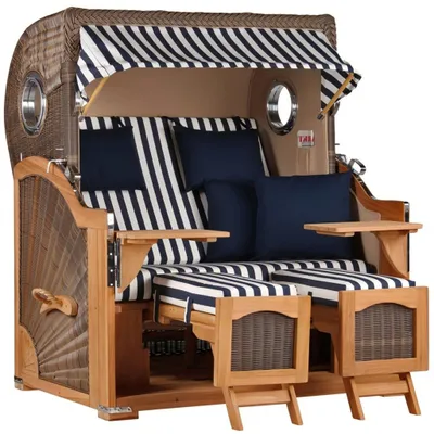 Produktbild von Strandkorb Düne Grande Bullauge Teak PE Grey Dessin 518