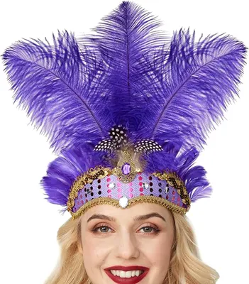 Produktbild von Feder Kopfschmuck Haarband mit Strass Pailletten Elastisch Karneval Kopfschmuck Damen Leicht Festival Kopfschmuck