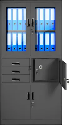 Produktbild von Aktenschrank C018S Büroschrank Metallschrank Tresor Safe Geheimfach Flügeltüren Schubladen Pulverbeschichtung Stahlblech 185 cm x 90 cm x 40 cm (H x B x T) (Anthrazit)
