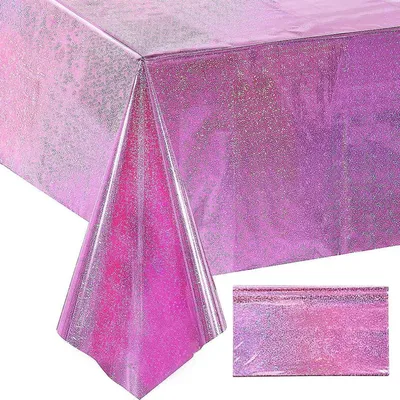 Zdjęcie produktu dla Obrus różowy, brokatowy, 274x137 cm, 1 sztuka, idealny na urodziny i imprezy