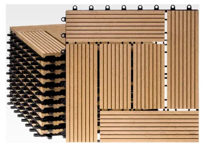 Produktbild von WPC Holz-Kunststoff Fliesen Terrassenfliesen Klickfliesen Balkonfliesen 11 Stück = 1m² (30 x 30 cm, Natur Mosaik)