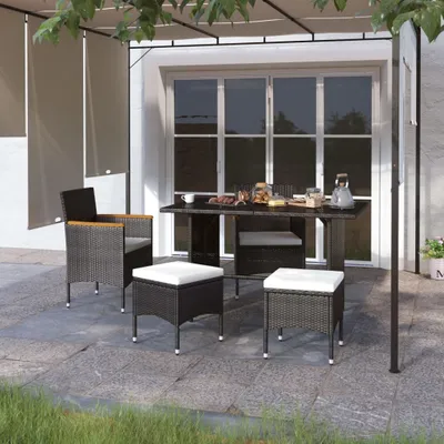 Produktbild von Design Möbel 4-tlg. Gartenstuhl und Hocker Set Poly Rattan Schwarz - 2024 Neu