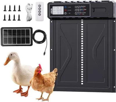 Obrázek produktu pro Automatický výklopný poklop – solární napájení, LCD displej, ochrana proti přiskřípnutí, více režimů pro drůbež