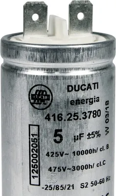 A close-up studio shot of a cylindrical capacitor.