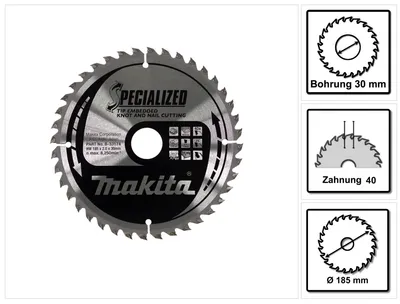 Produktbild von Makita SPECIALIZED Kreissägeblatt 185 x 30 x 2 mm 40 Zähne ( B-33174 )