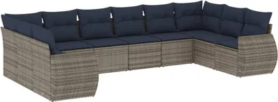 Produktbild von vidaXL 10-teiliges Gartensofa-Set mit Kissen, grau, Polyrattan