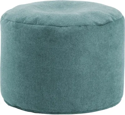 A teal pouf is shown against a white background.