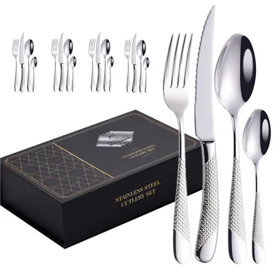 Imagen del producto de Omgoods - Juego de cubiertos de 20 piezas, de acero inoxidable con acabado de alto brillo