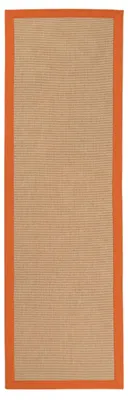 Image de carpetfine Tapis couloir en sisal tissé à la main couleur naturelle 70x200 cm avec bordure en coton Orange | Tapis naturel antidérapant uni en fibres naturelles tissage plat pour salon et chambre