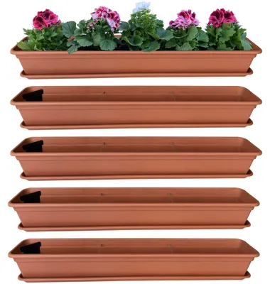 Image de set de 4 bacs à fleurs Bac à plantes en terre cuite avec système d'arrosage et soucoupe de bac à fleurs 100cm