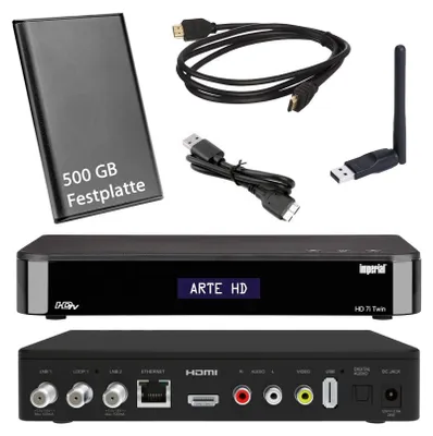 Produktbild von HD TWIN SAT RECEIVER – Imperial HD 7i mit 500 GB Festplatte und W-Lan Stick (PVR, USB, LAN, W-Lan, HDMI) Mediacenter, Internetradio, Bluetooth 5.1, SAT IP Server/Client, Alphanumerisches Display