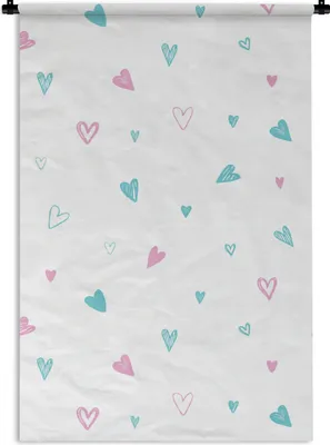 Produktbild von MuchoWow® Wandteppich Wandbehang Herzen - Muster - Pastell 90x135 cm Tapisserie Dekoration Wandtuch - Baumwolle - Wandskulptur