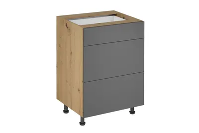 Produktbild von Küchenunterschrank 60 cm mit Schubladen küchenmöbel, Langen D60S3 Grau / Matt