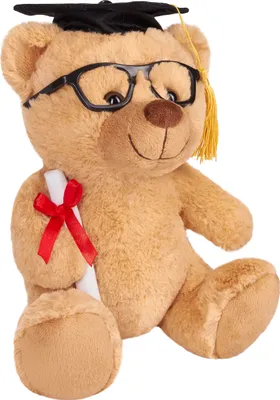 Image de Brubaker Teddy Ours en peluche avec lunettes, diplôme et chapeau de docteur - Doudou pour le diplôme, le baccalauréat ou les études - 25 cm - Teddy Peluche - Marron clair