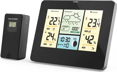 Produktbild von Hama 00176596, Schwarz, Innen-Luftdruck, Innen-Hygrometer, Innen-Thermometer, Außen-Hygrometer, Außen-Thermometer, Barometer, Hygrometer, Thermometer, 20 - 95%, 20 - 95%, -20 - 60 °C