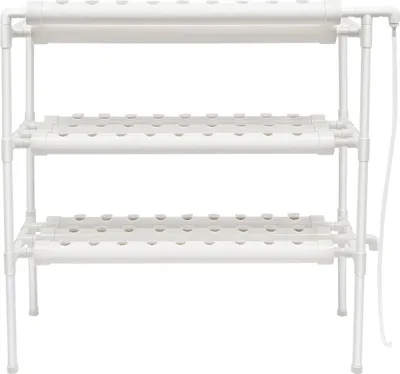 Immagine prodotto di Sistema di coltivazione idroponica - Sistema a 3 livelli - 90 posti per piante - Con pompa dell'acqua - 102×40×100 cm - Per ortaggi a foglia - Bianco