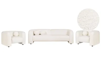 Produktbild von BELIANI Sofa Set Weiß aus Bouclé 5-Sitzer Sessel und Sofa Wohnzimmergarnitur mit Dekokissen Modernes Elegantes Design Couch für Wohnzimmer