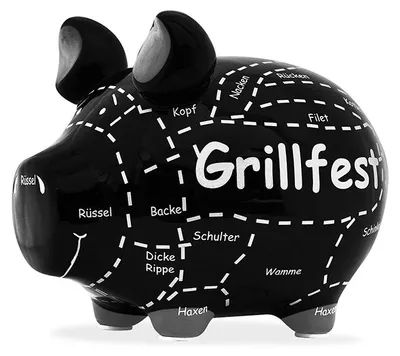 Productafbeelding van KCG spaarvarken "Grillfeest" van keramiek, zwart/wit (B/H/D) 17x15x15cm Middelgroot varken